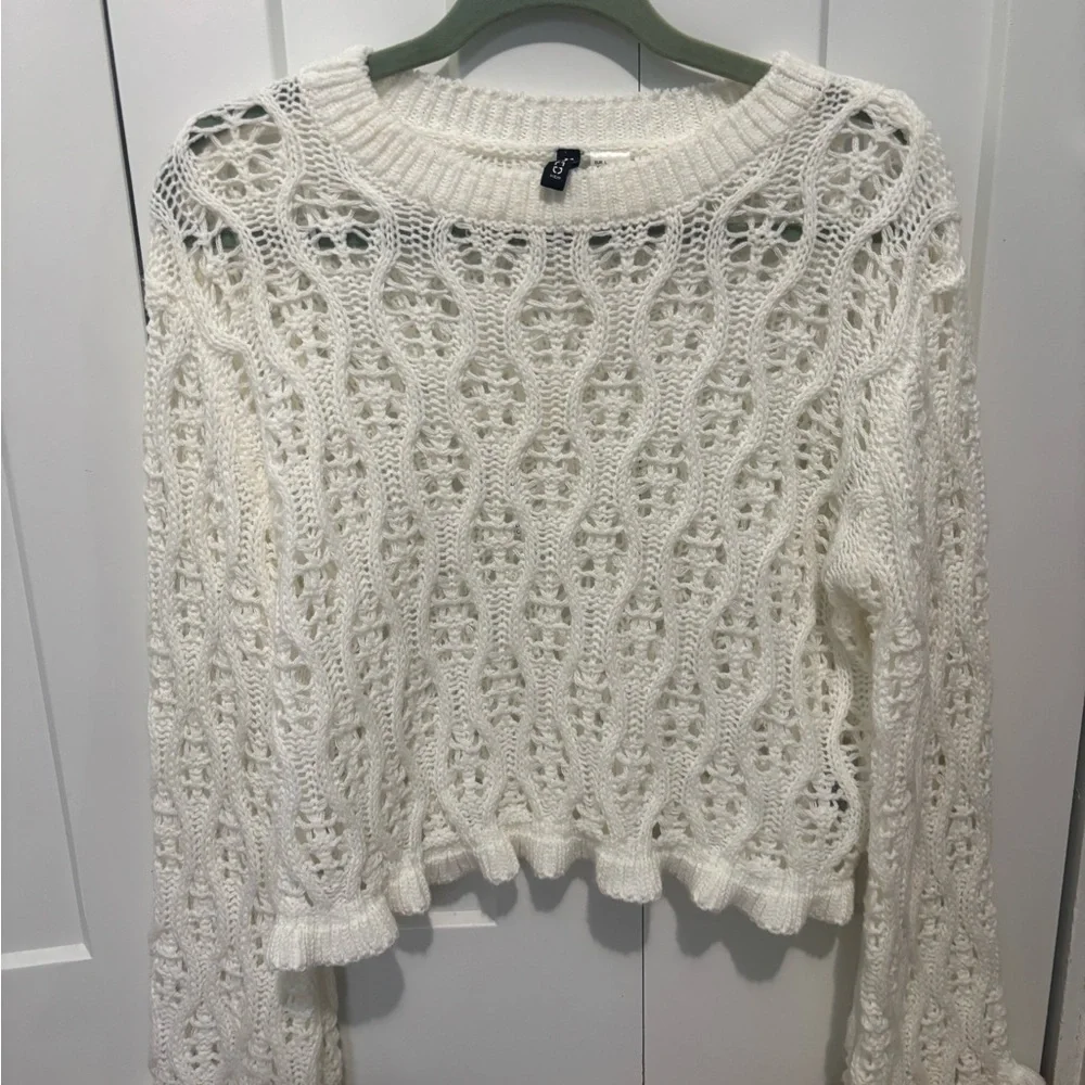 H&M Cream Crochet Open-Knit Sweater Top